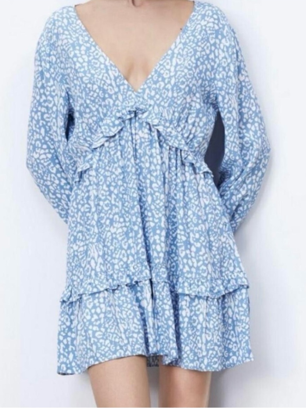 Zara Blue & White Floral Tie-Back Mini Dress